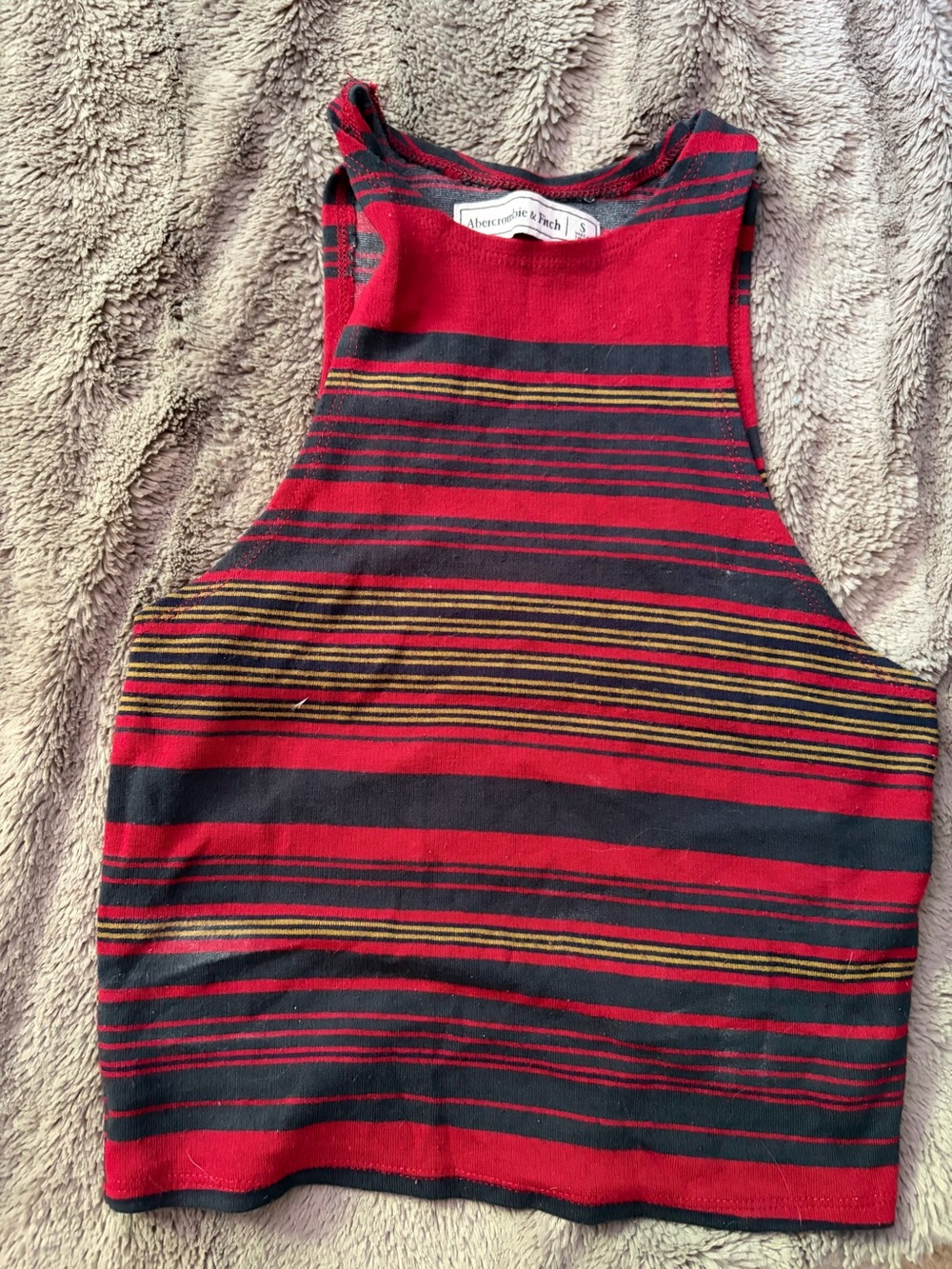 Abercrombie & Fitch Red and Black Striped Sleeveless Crop Top